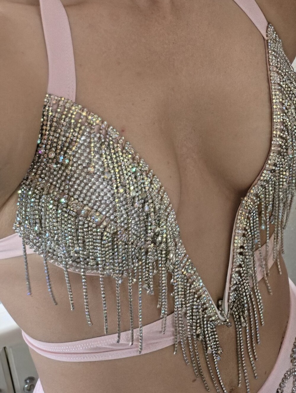 Embellished Fringe Halter Bralette in Light Pink